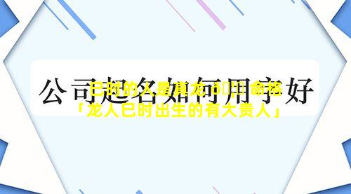 巳时的人是真龙 🦁 命格「龙人巳时出生的有大贵人」